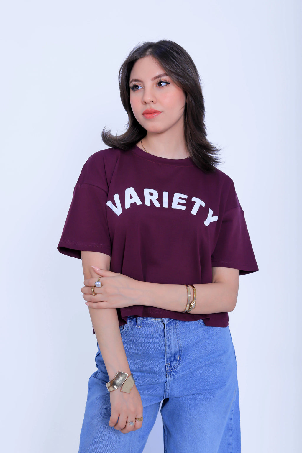 Variety Cropped Tee - Burgundy