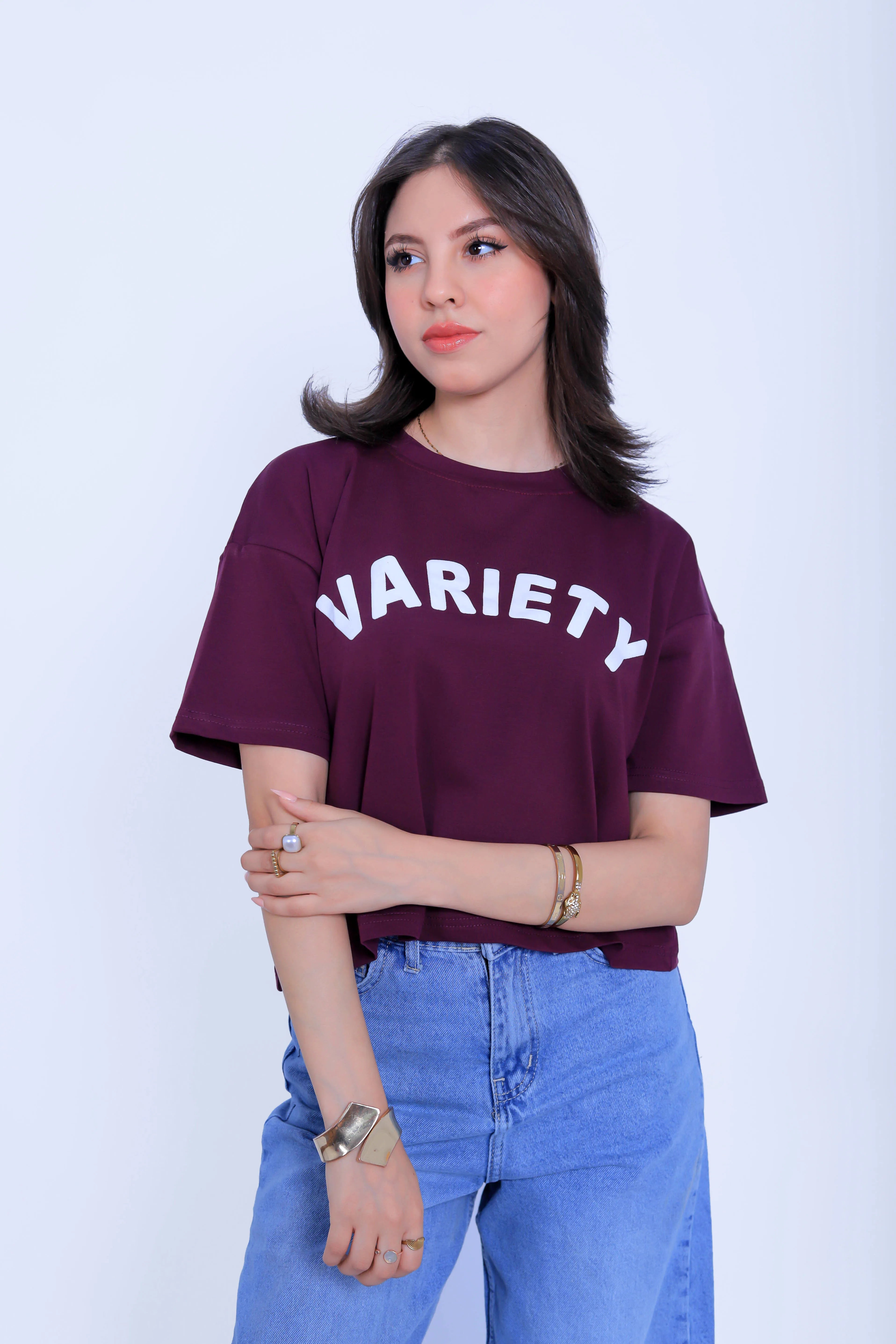 Variety Cropped Tee - Burgundy