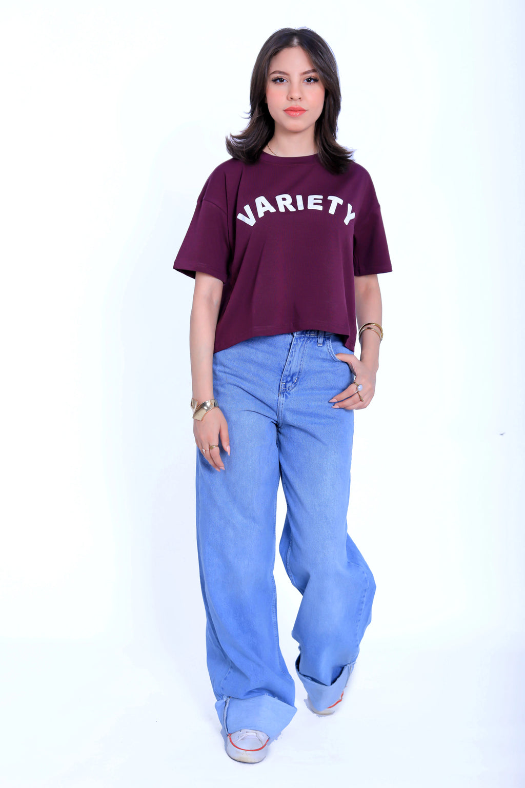 Variety Cropped Tee - Burgundy