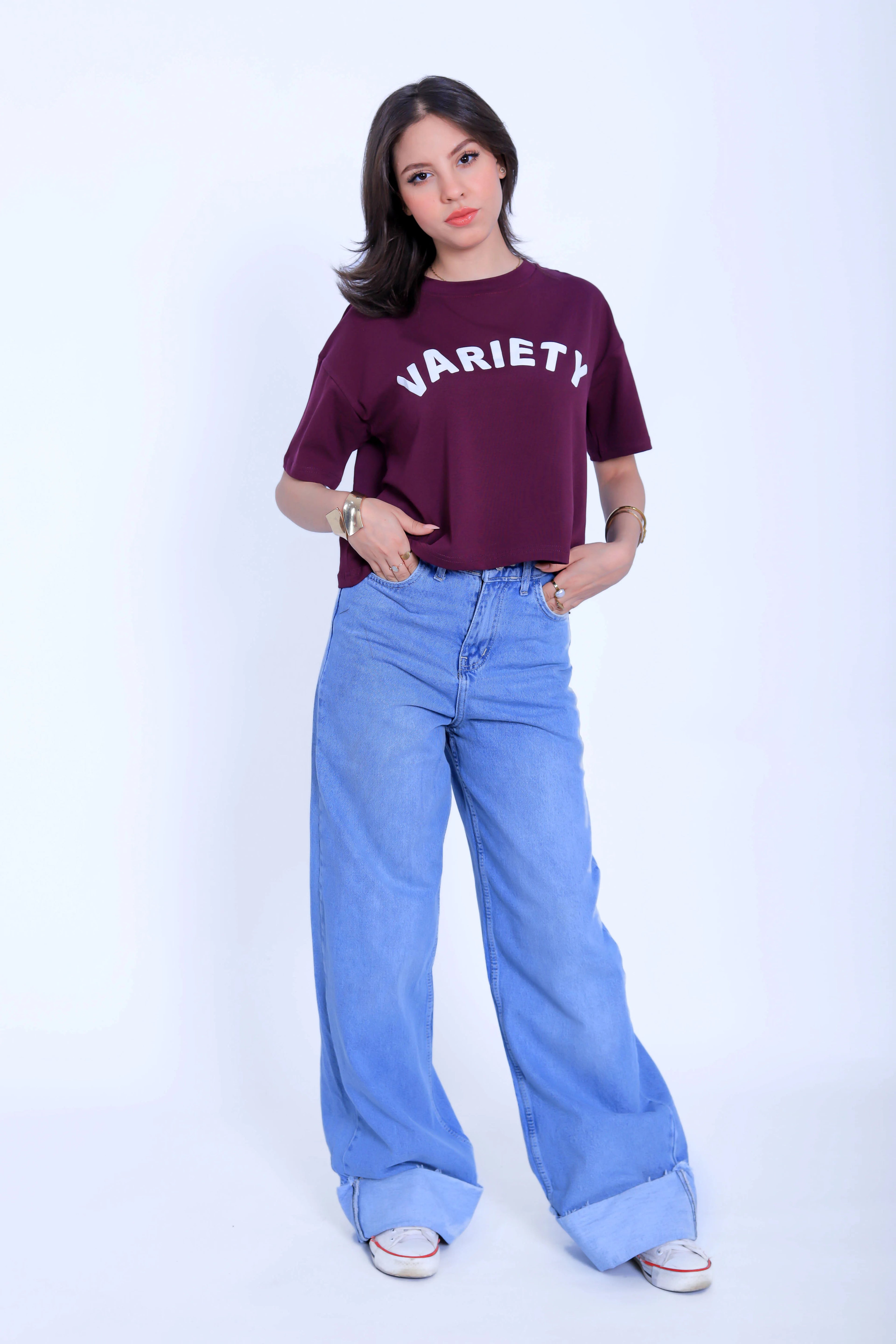 Variety Cropped Tee - Burgundy