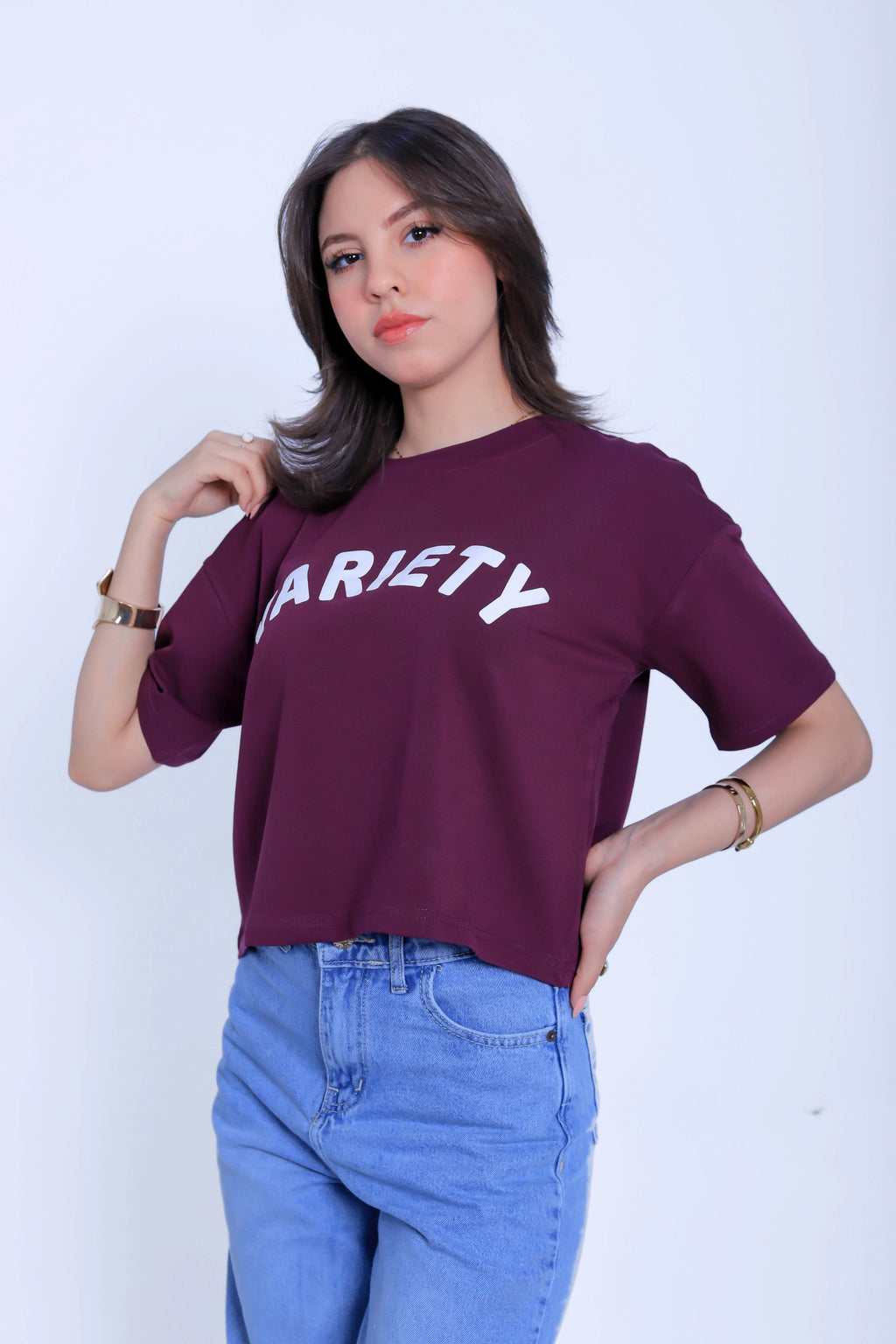 Variety Cropped Tee - Burgundy