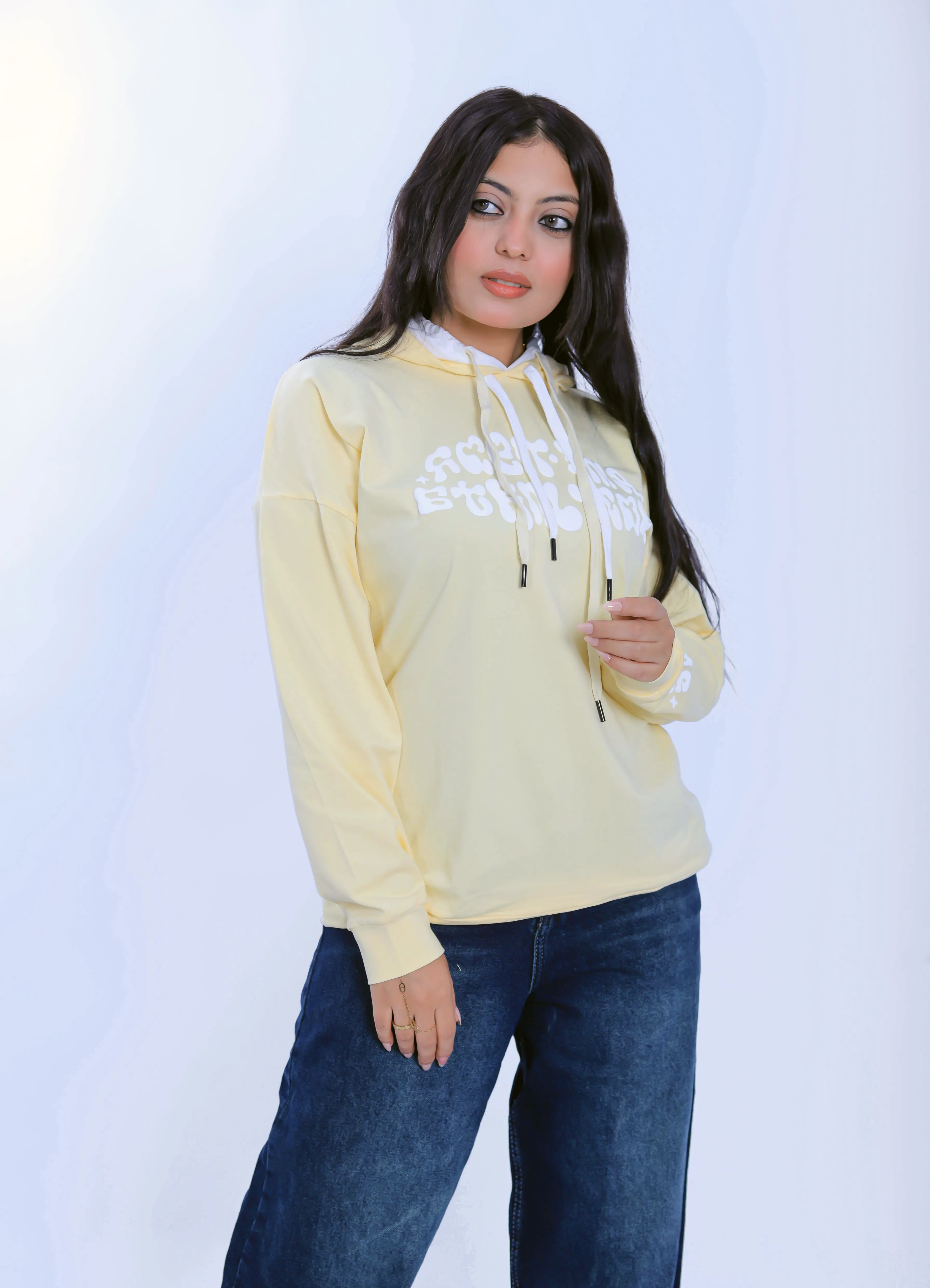 Puff Print Hoodie - Light Yellow