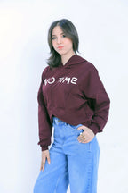 No Time Cropped Hoodie - Burgundy