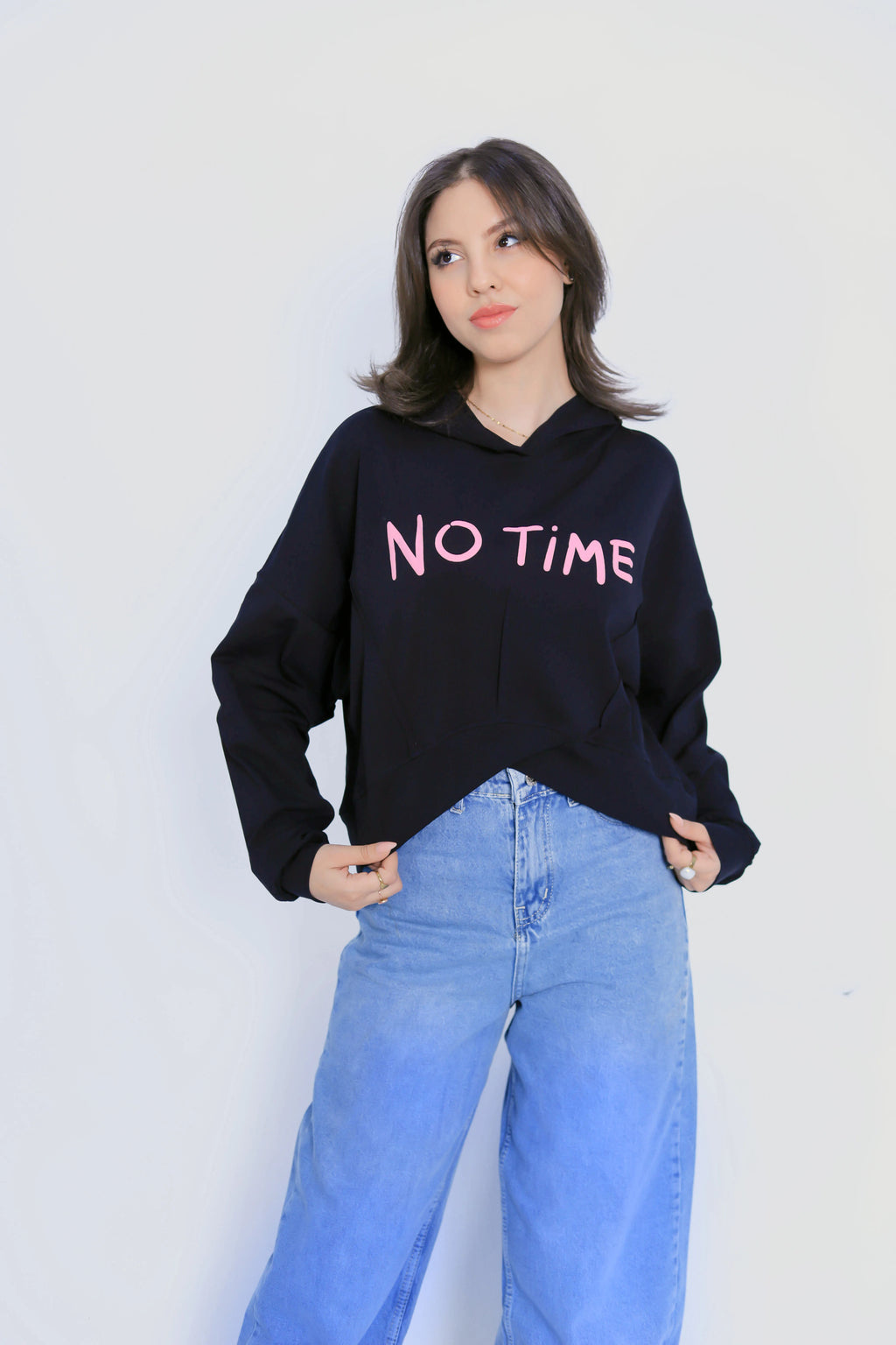 No Time Cropped Hoodie - Black