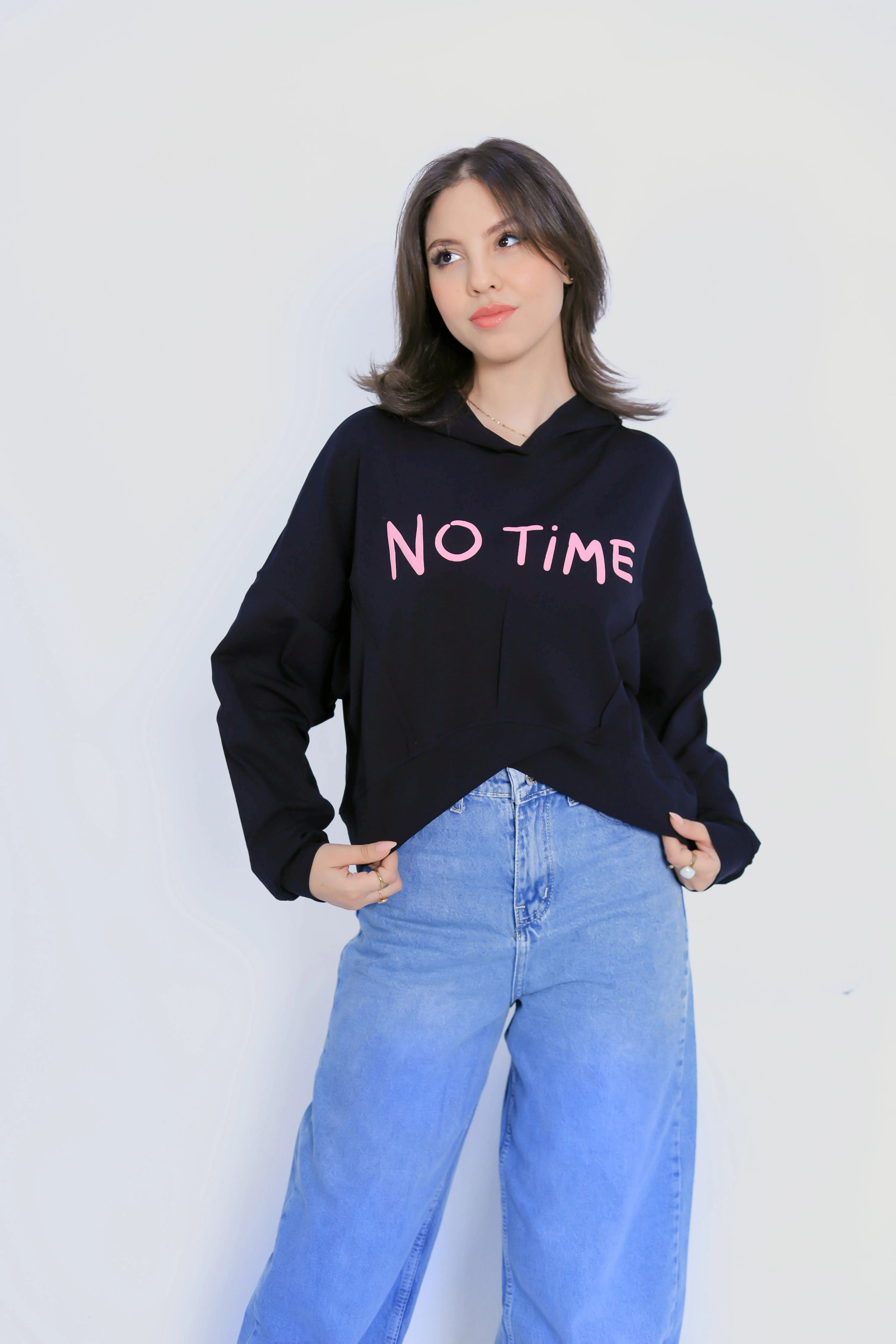 No Time Cropped Hoodie - Black