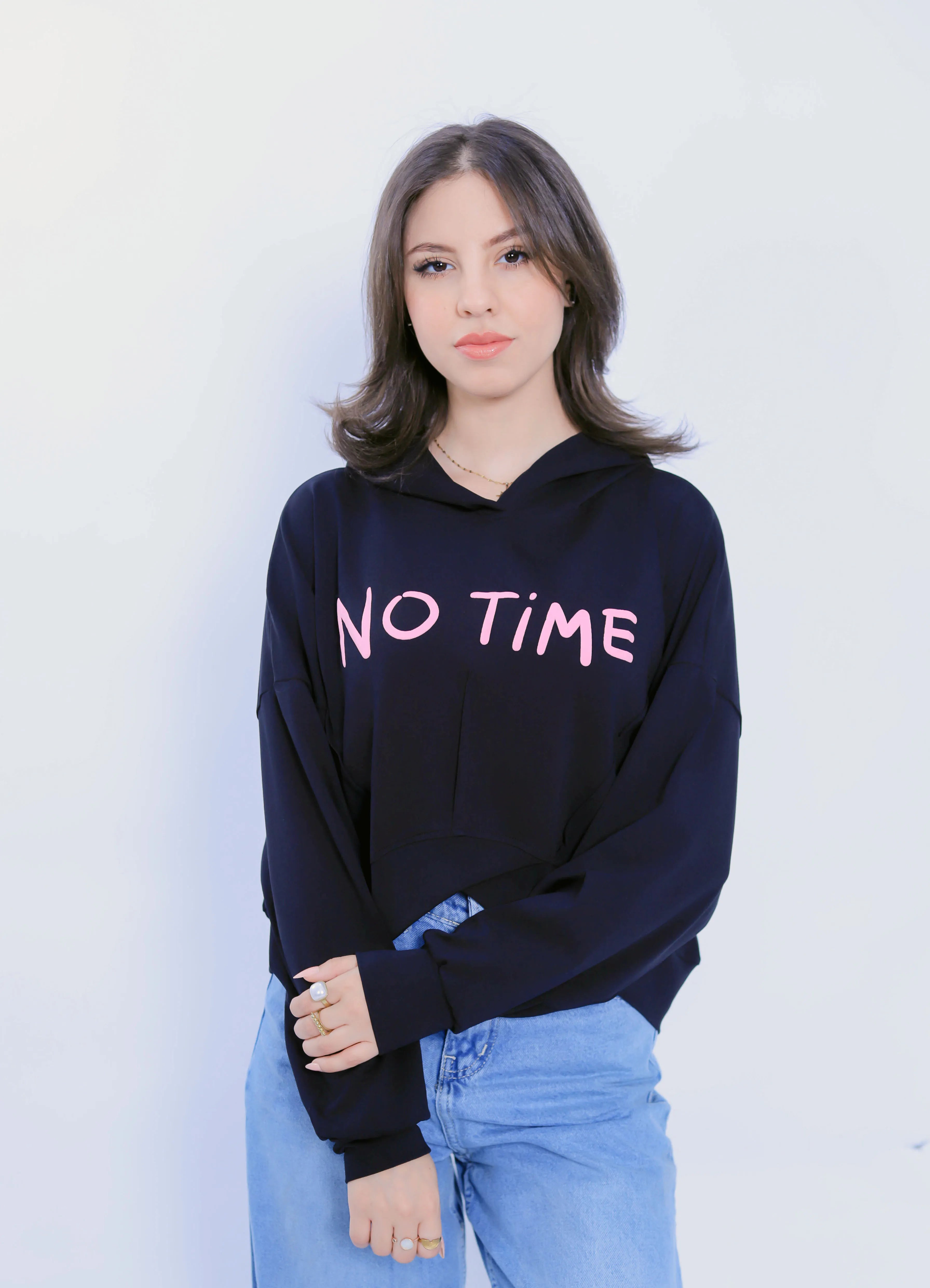 No Time Cropped Hoodie - Black