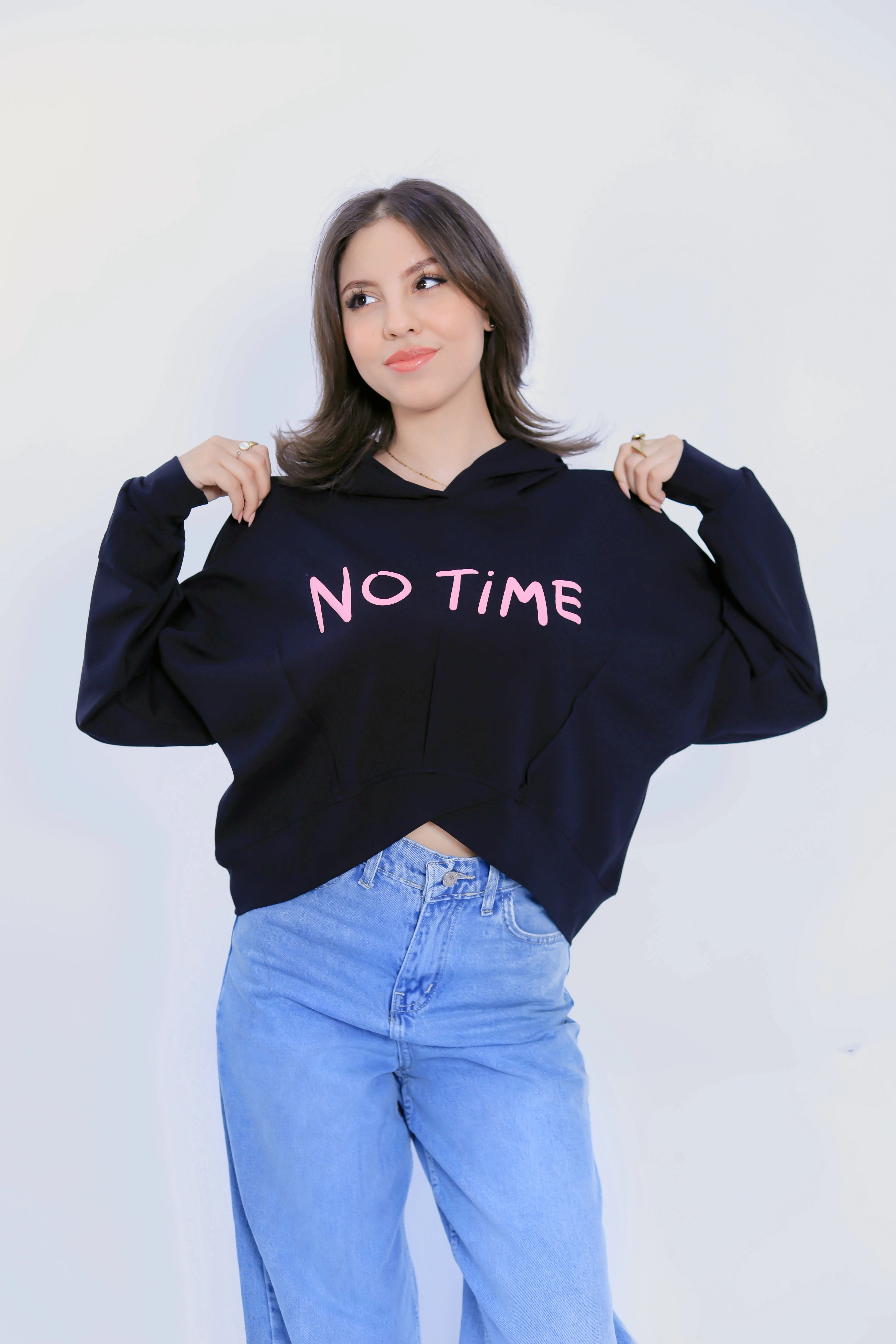 No Time Cropped Hoodie - Black