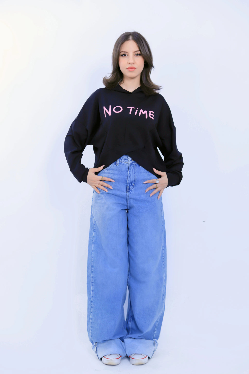 No Time Cropped Hoodie - Black