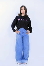 No Time Cropped Hoodie - Black