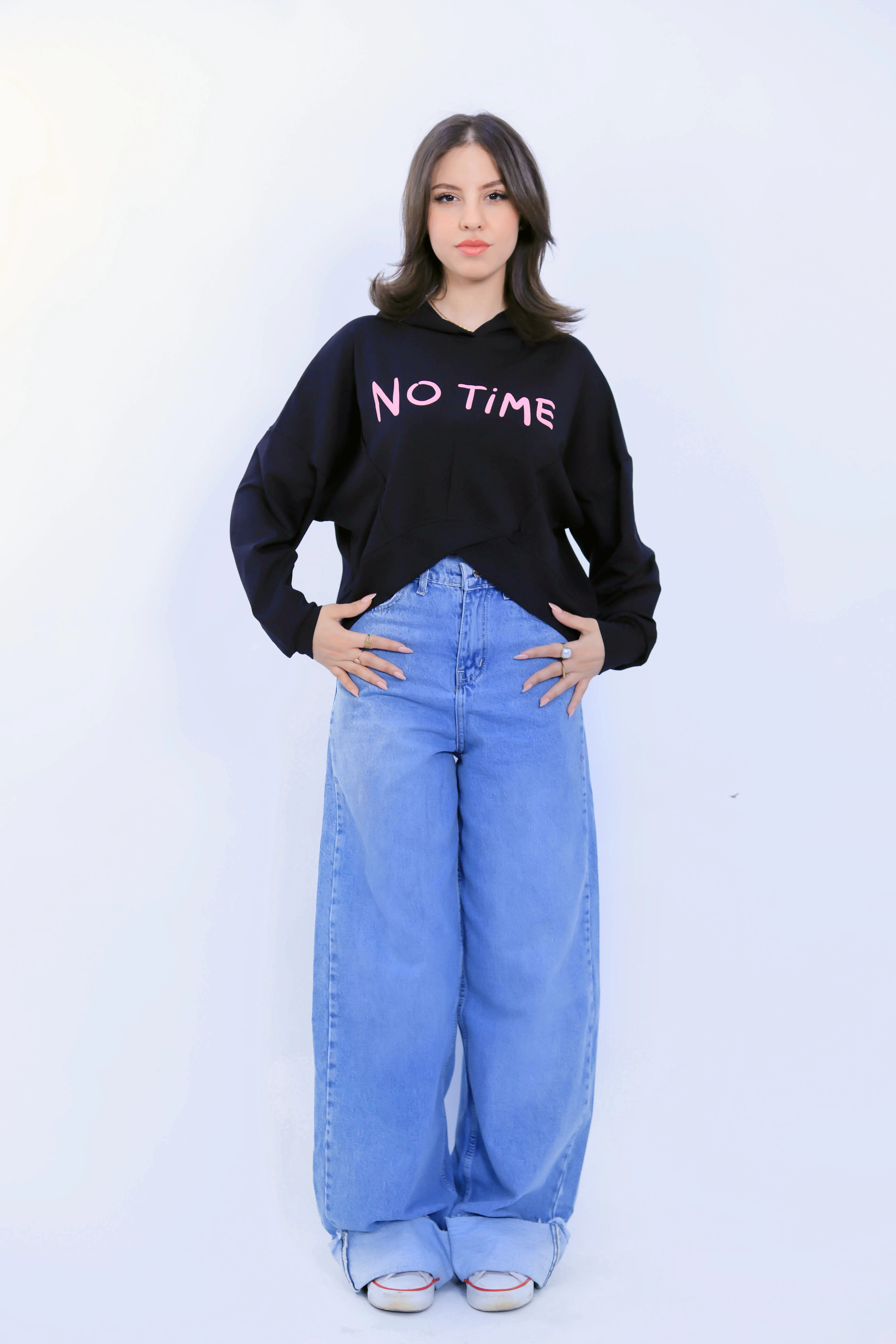 No Time Cropped Hoodie - Black