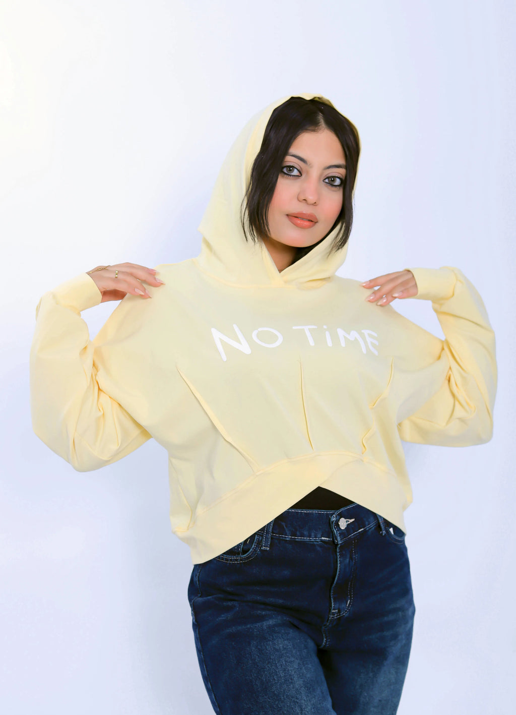 No Time Cropped Hoodie - Light Yellow
