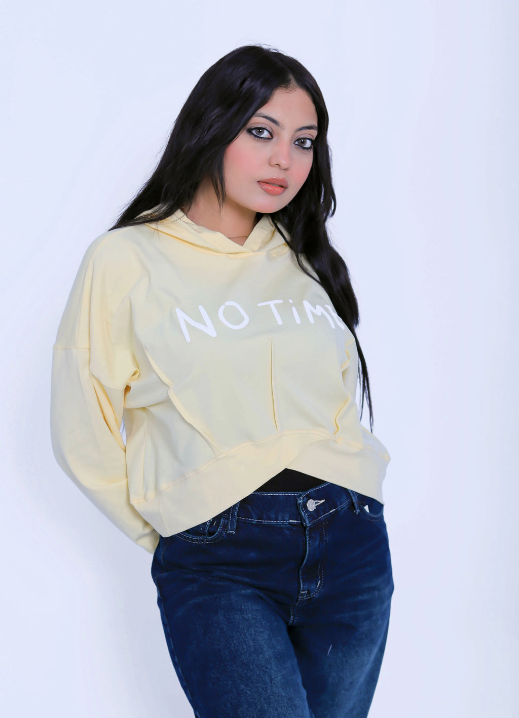 No Time Cropped Hoodie - Light Yellow