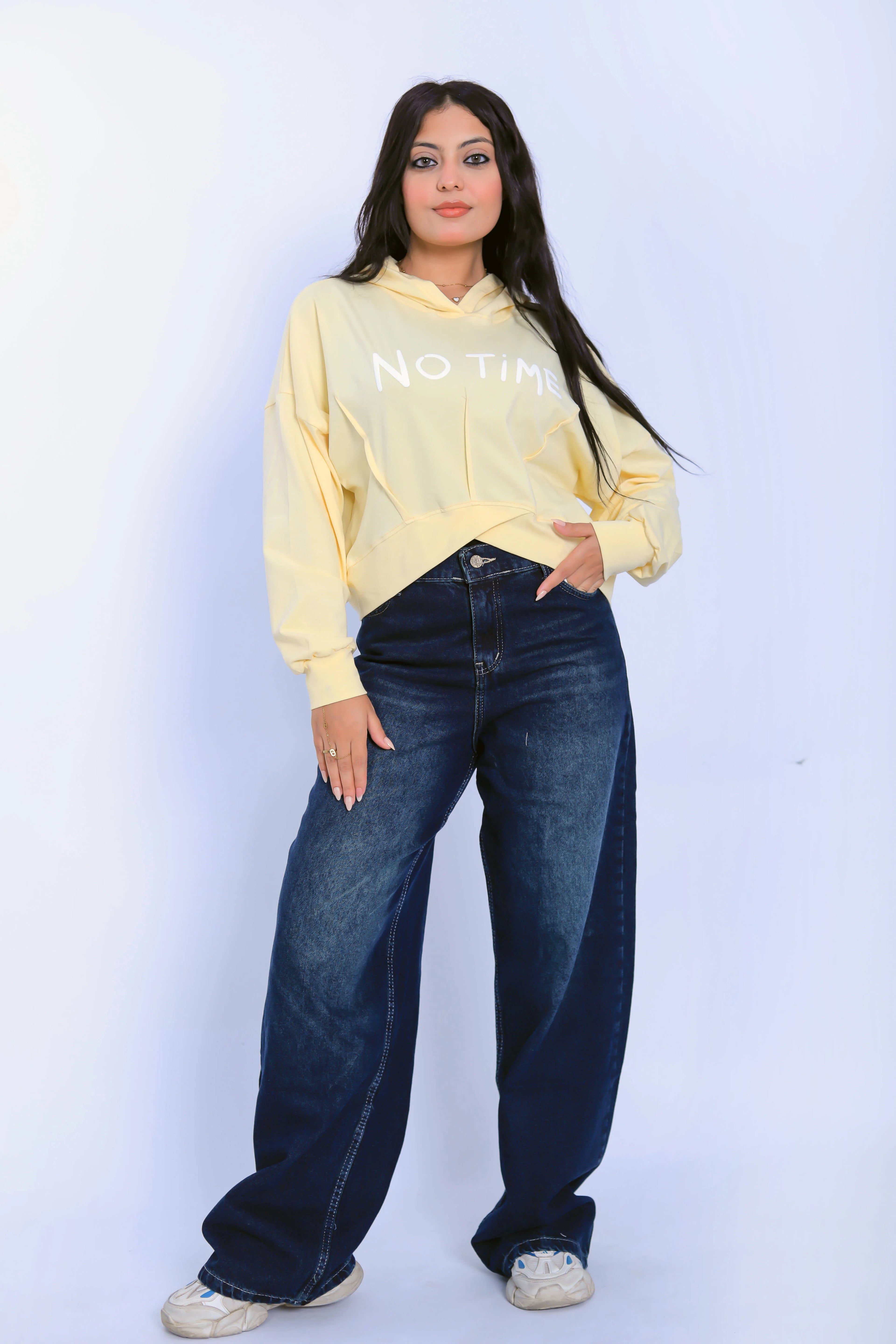 No Time Cropped Hoodie - Light Yellow