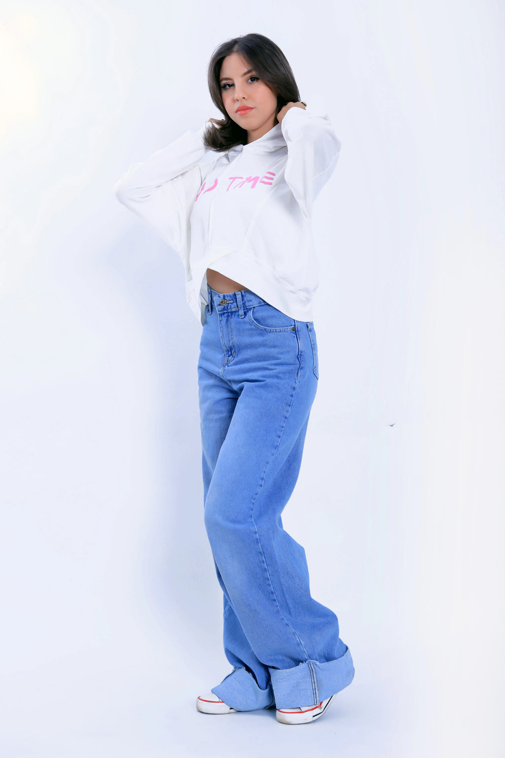 No Time Cropped Hoodie - White