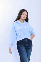 No Time Cropped Hoodie - Light Blue