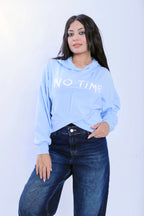 No Time Cropped Hoodie - Light Blue