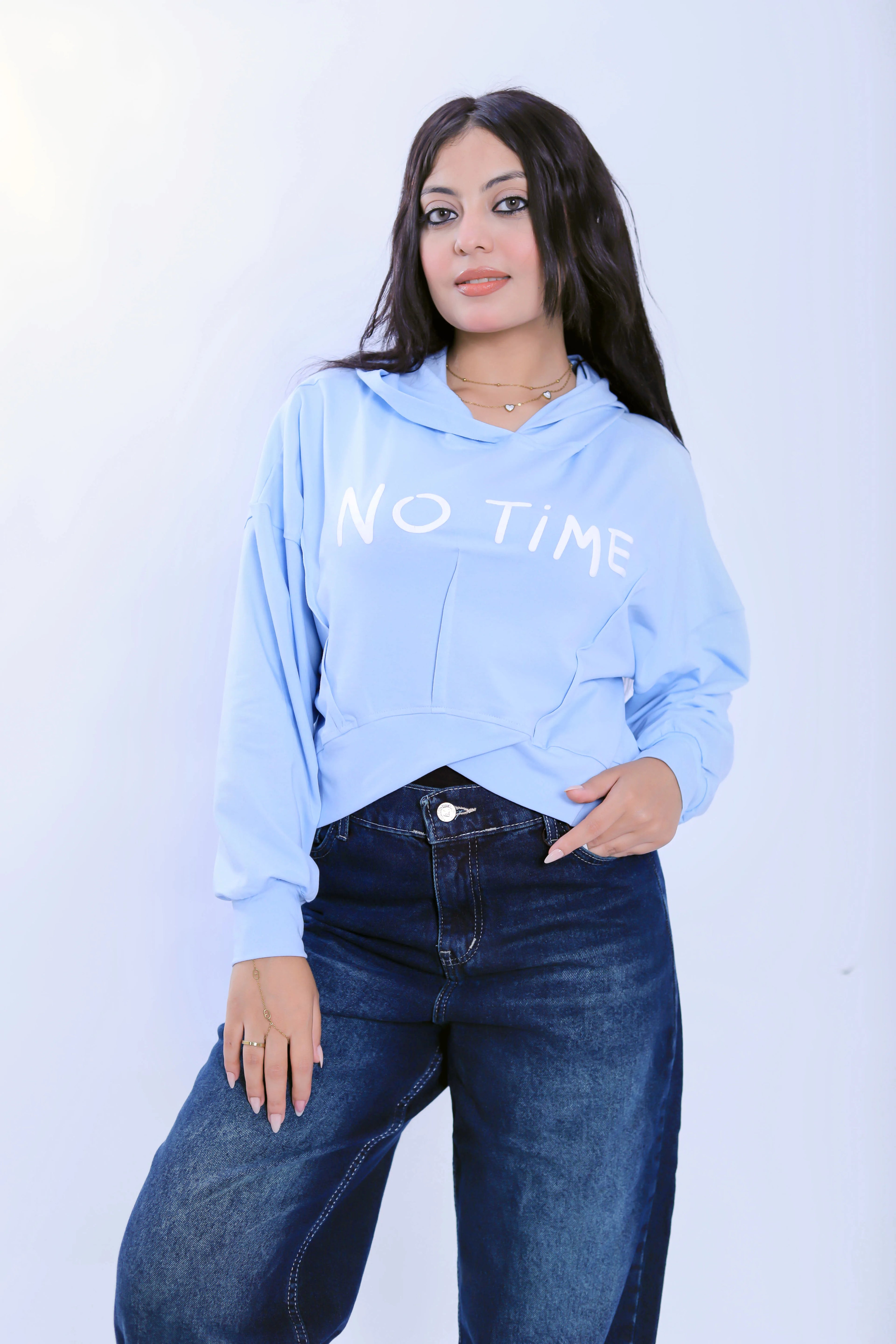 No Time Cropped Hoodie - Light Blue