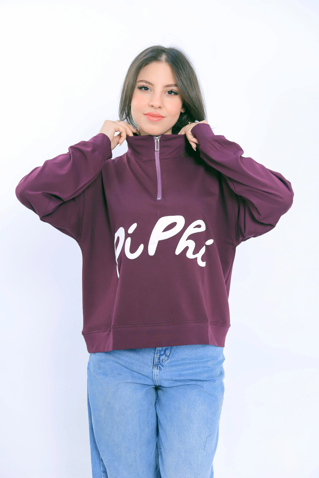 Pi Phi Half-Zip Sweatshirt - Burgundy