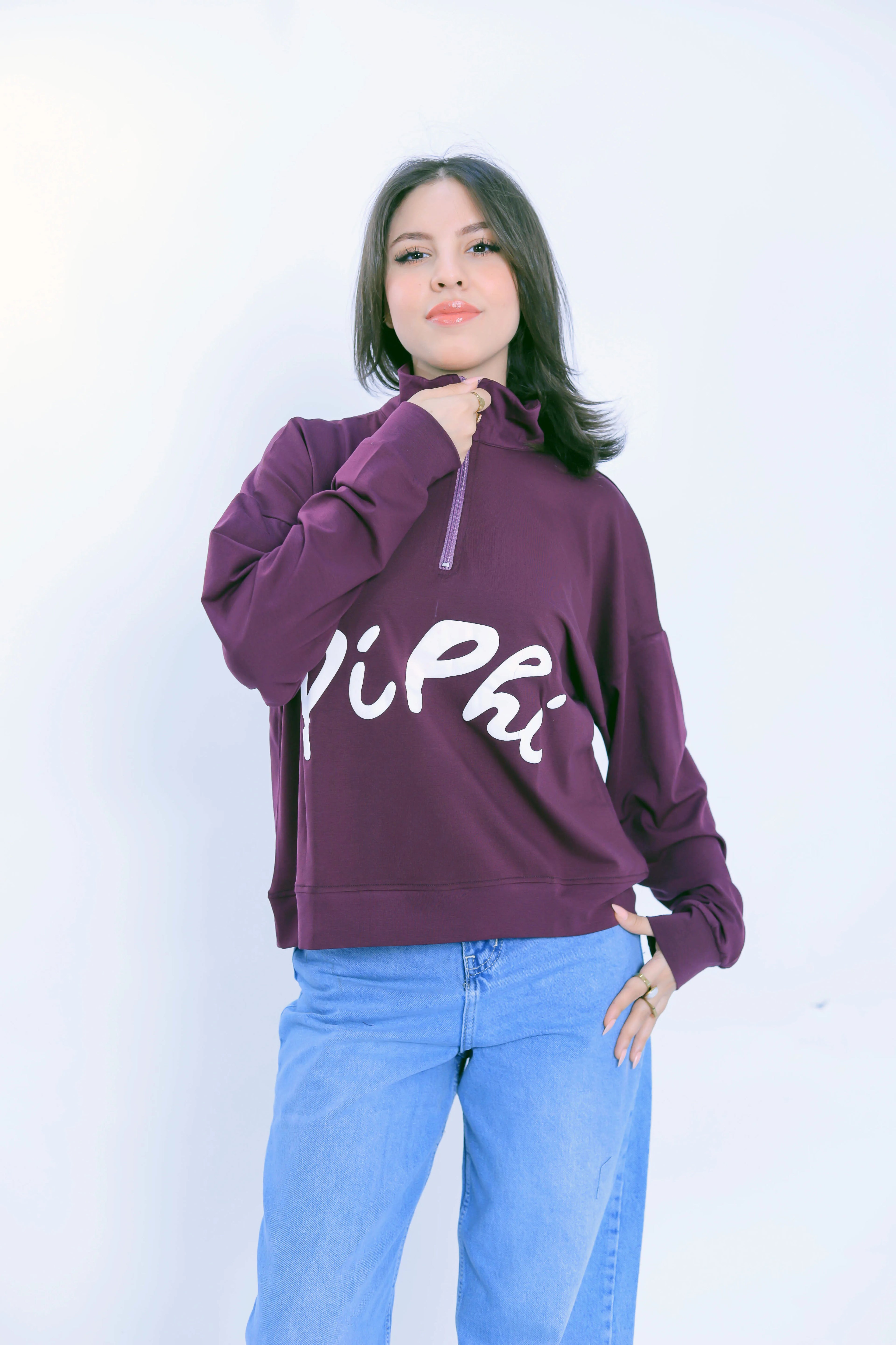 Pi Phi Half-Zip Sweatshirt - Burgundy