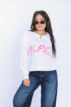 Pi Phi Half-Zip Sweatshirt - White