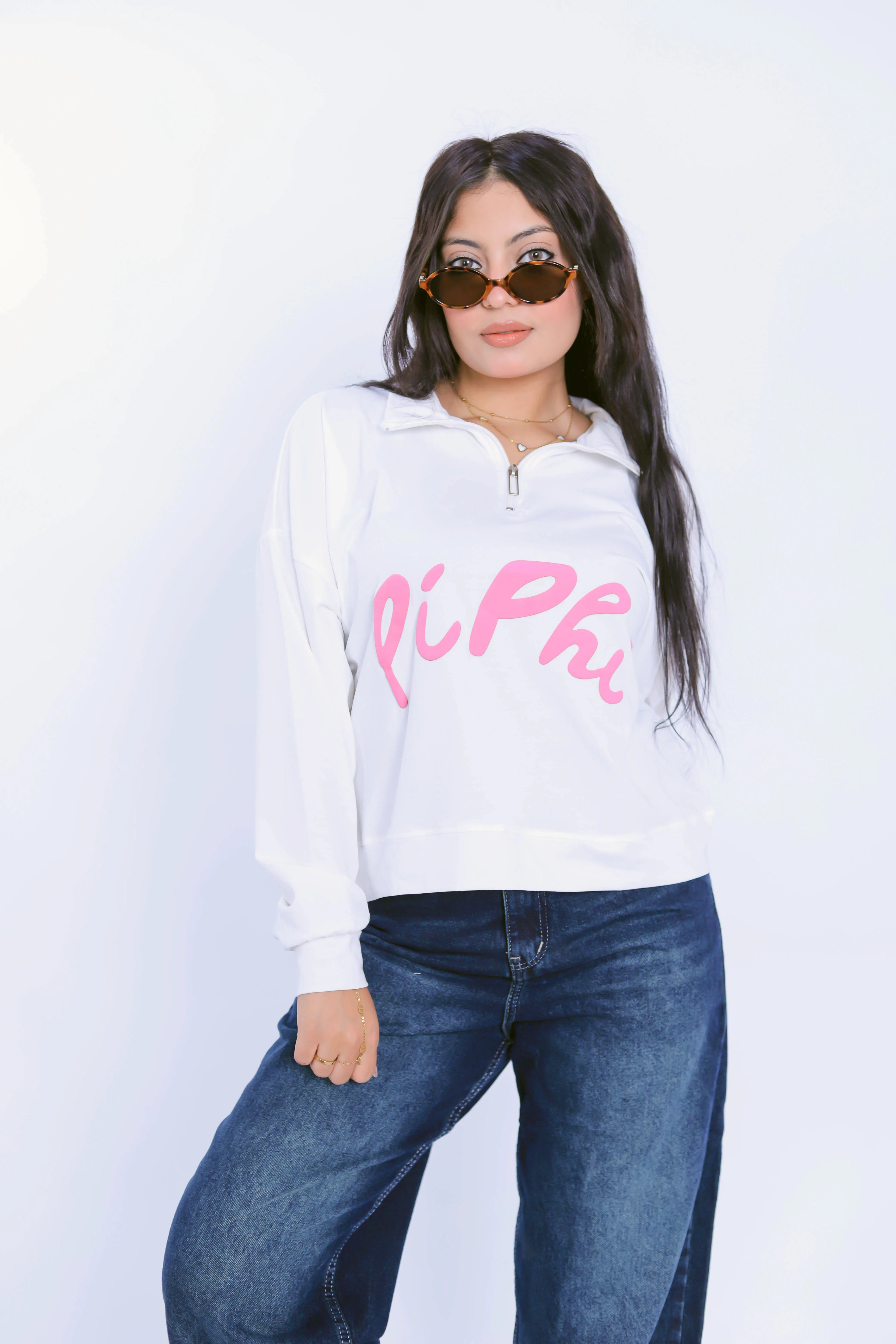 Pi Phi Half-Zip Sweatshirt - White