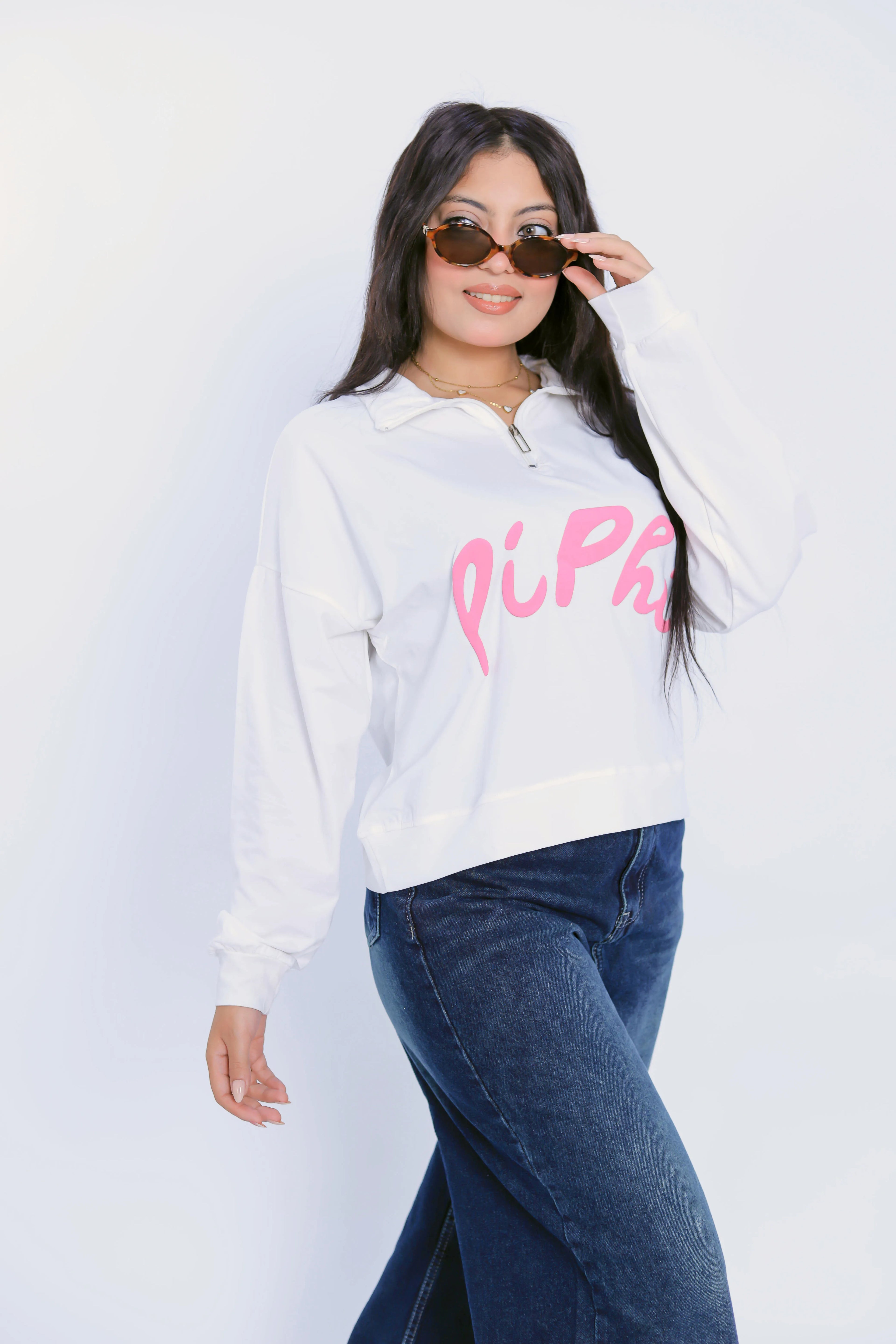 Pi Phi Half-Zip Sweatshirt - White