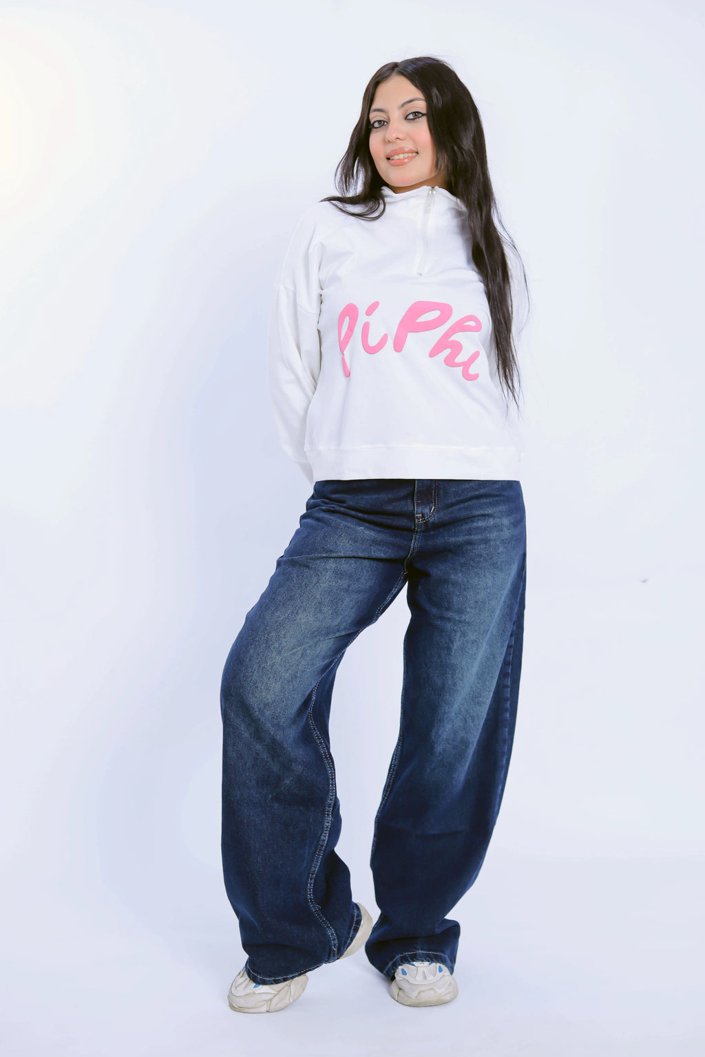Pi Phi Half-Zip Sweatshirt - White