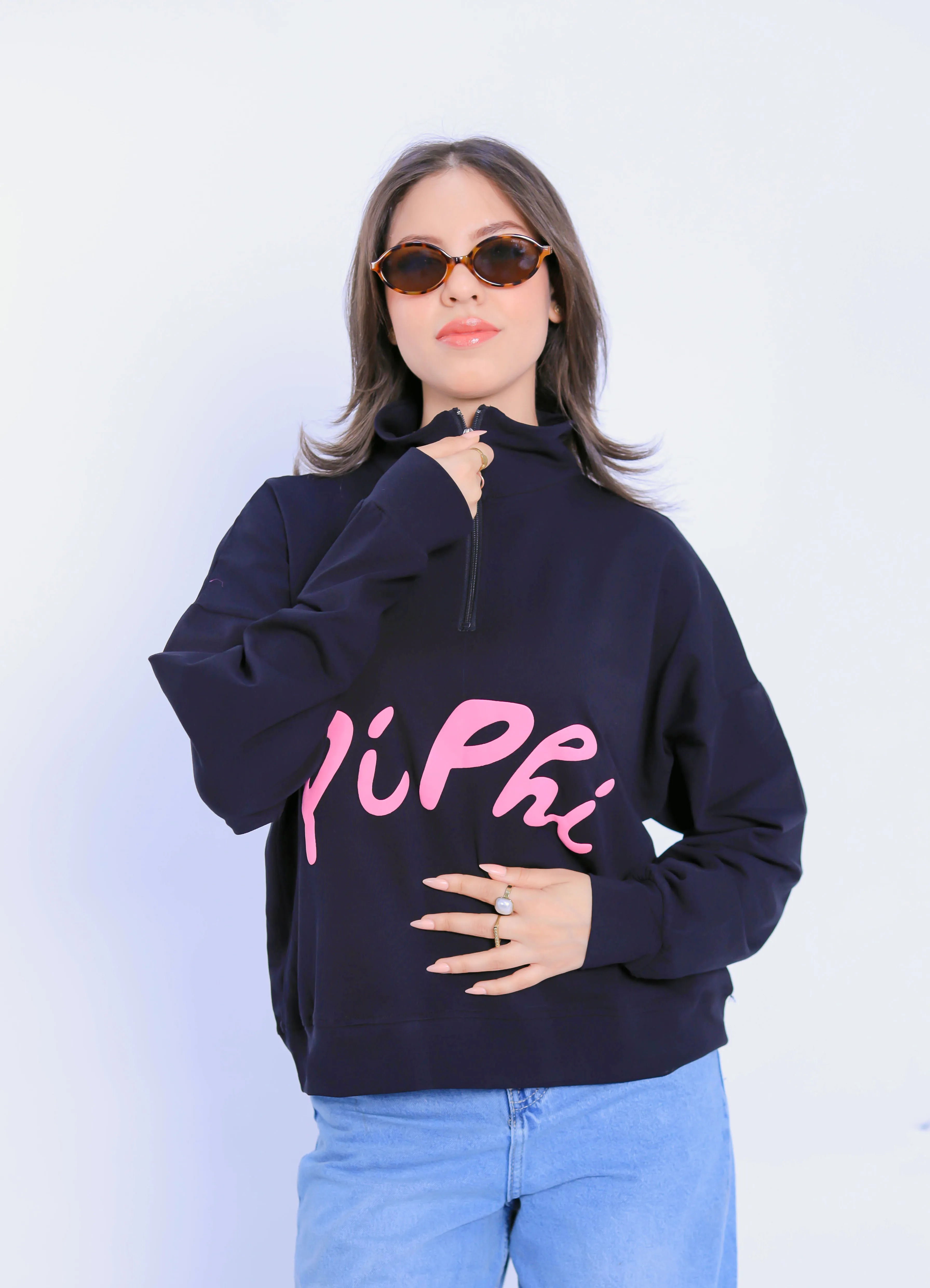 Pi Phi Half-Zip Sweatshirt - Navy