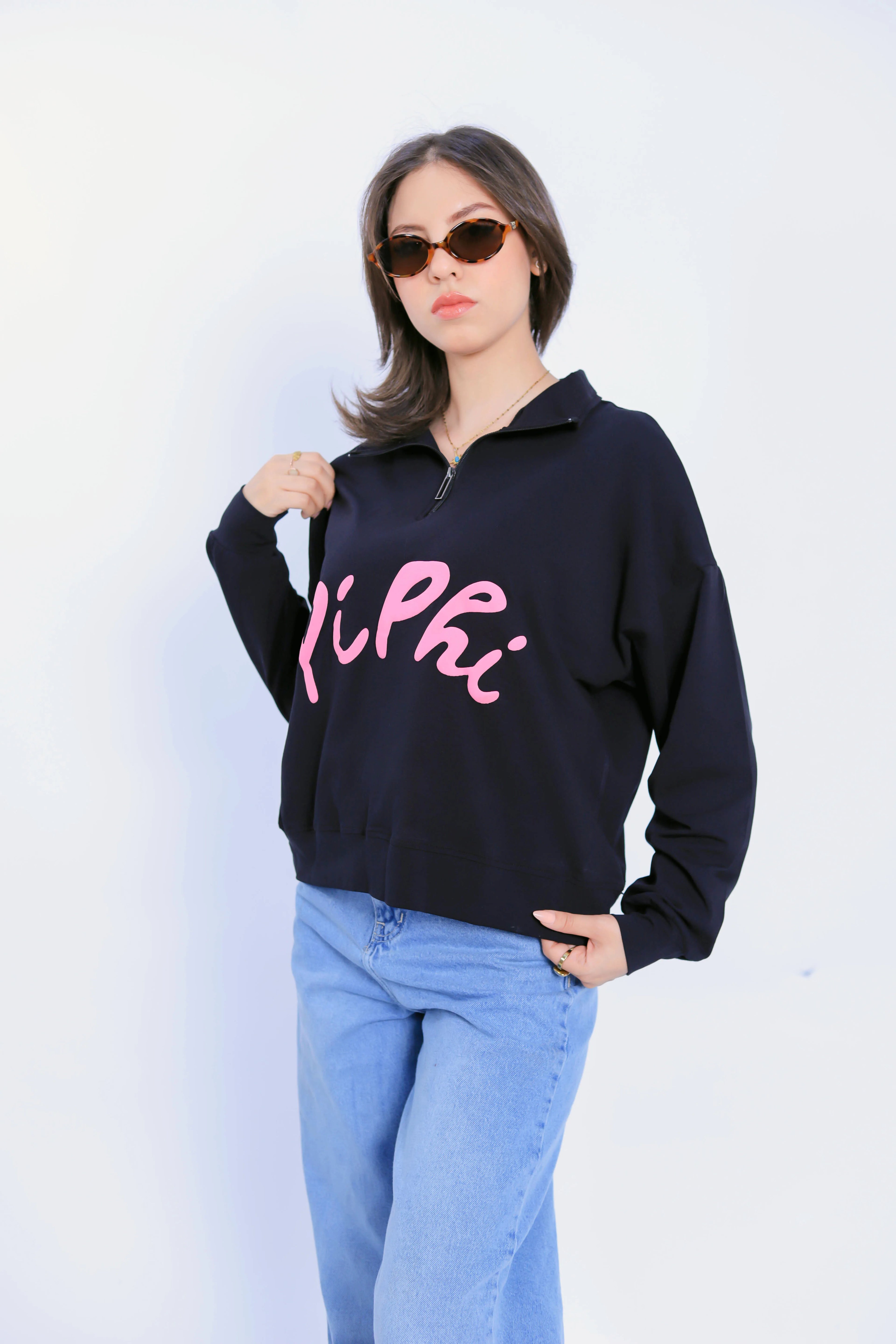 Pi Phi Half-Zip Sweatshirt - Navy
