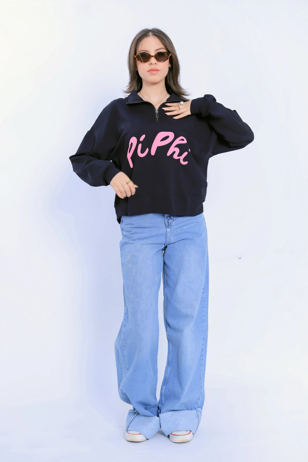 Pi Phi Half-Zip Sweatshirt - Navy