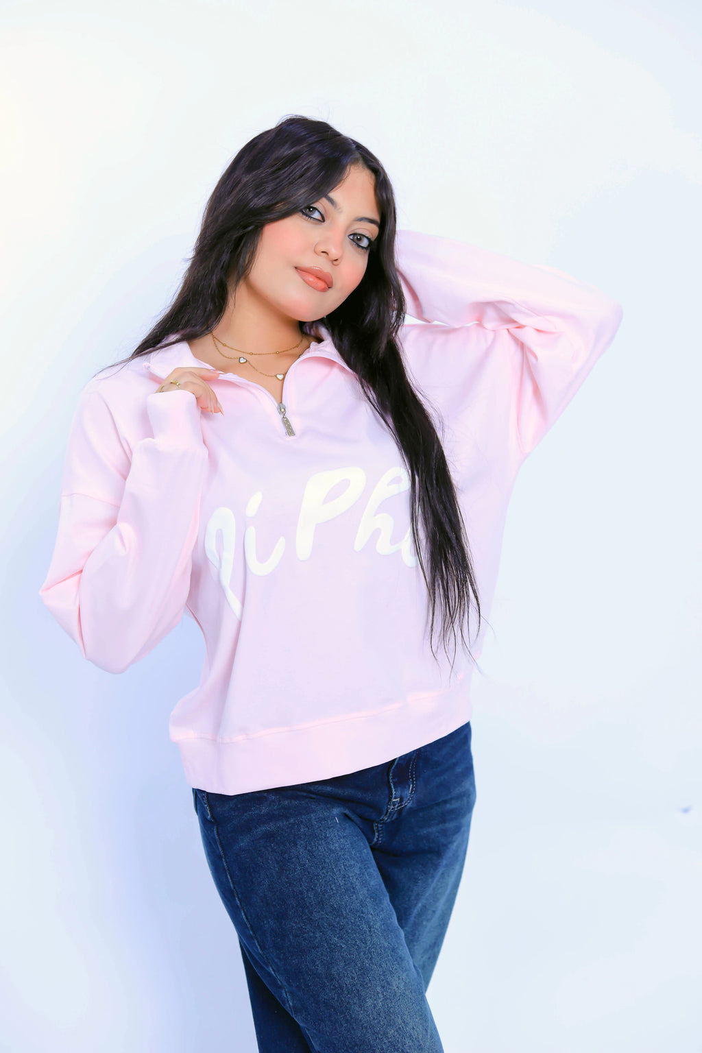 Pi Phi Half-Zip Sweatshirt - Pink