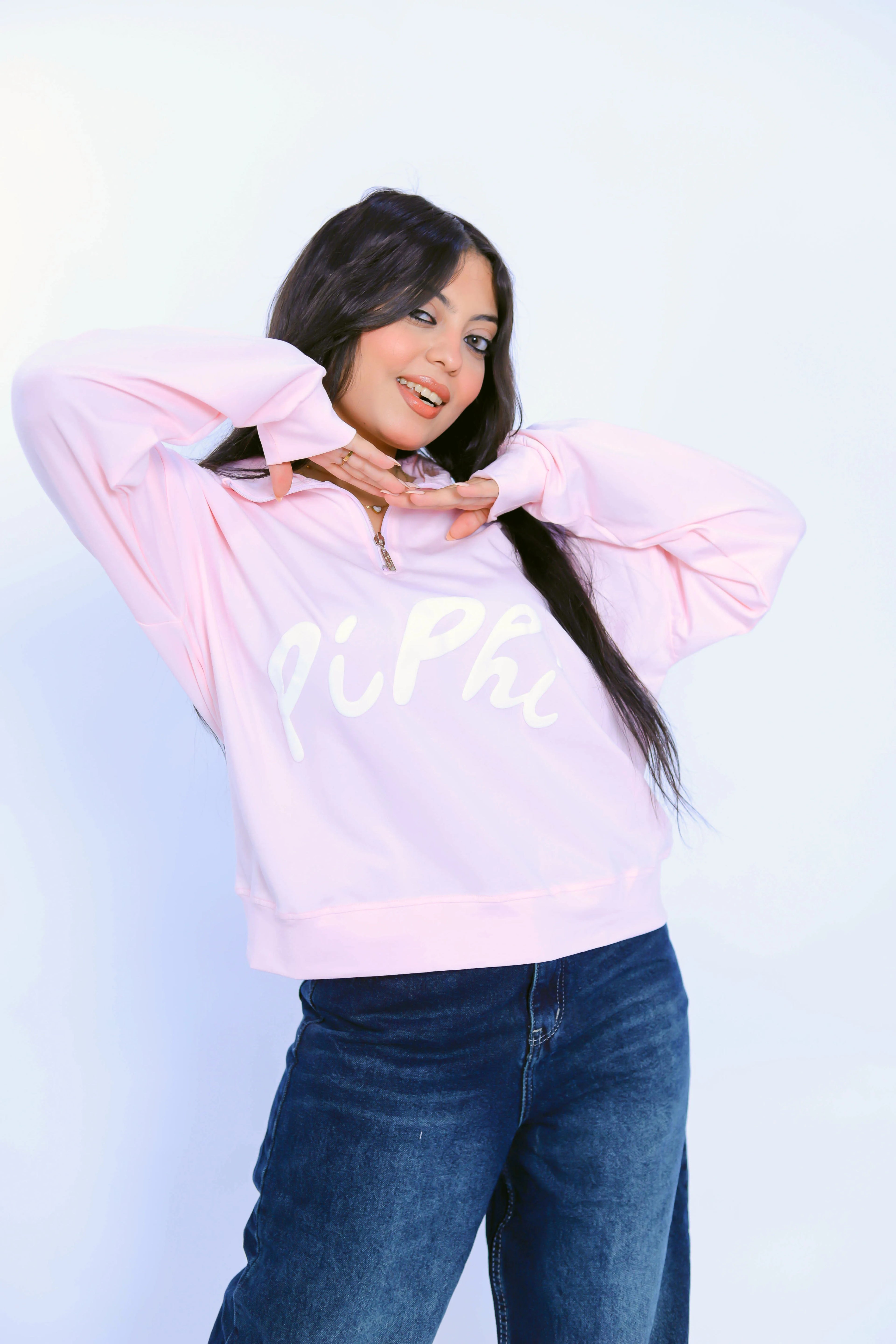 Pi Phi Half-Zip Sweatshirt - Pink