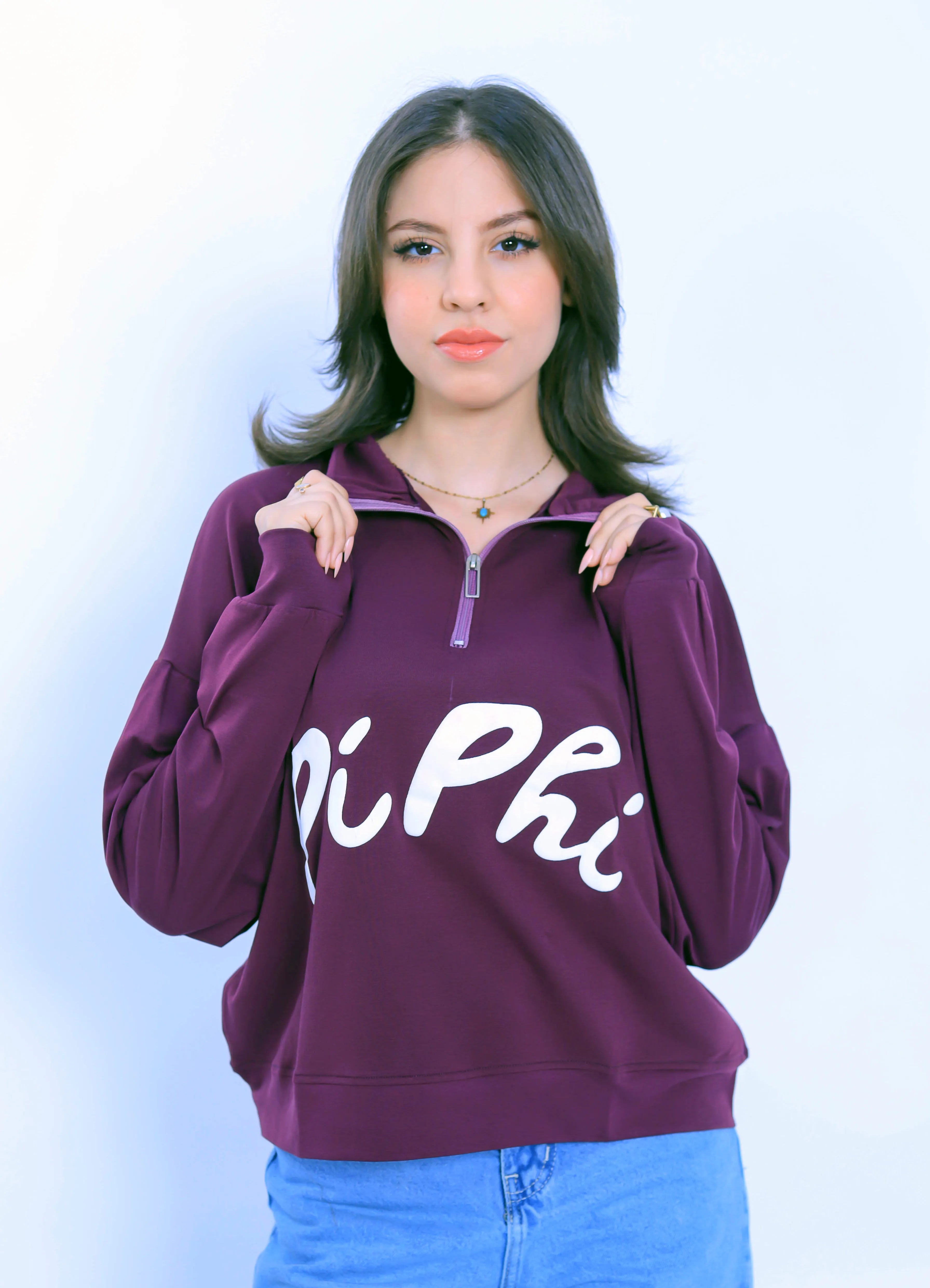 Pi Phi Half-Zip Sweatshirt - Burgundy