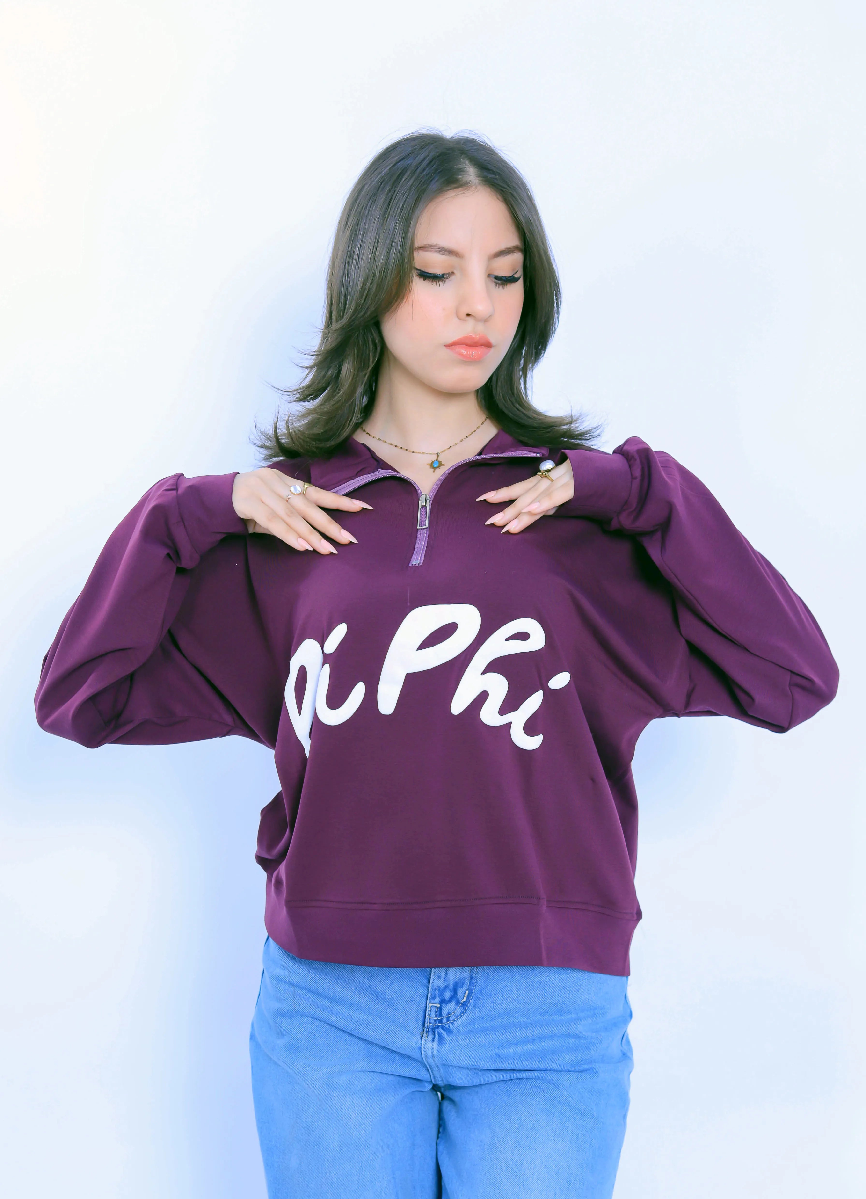 Pi Phi Half-Zip Sweatshirt - Burgundy