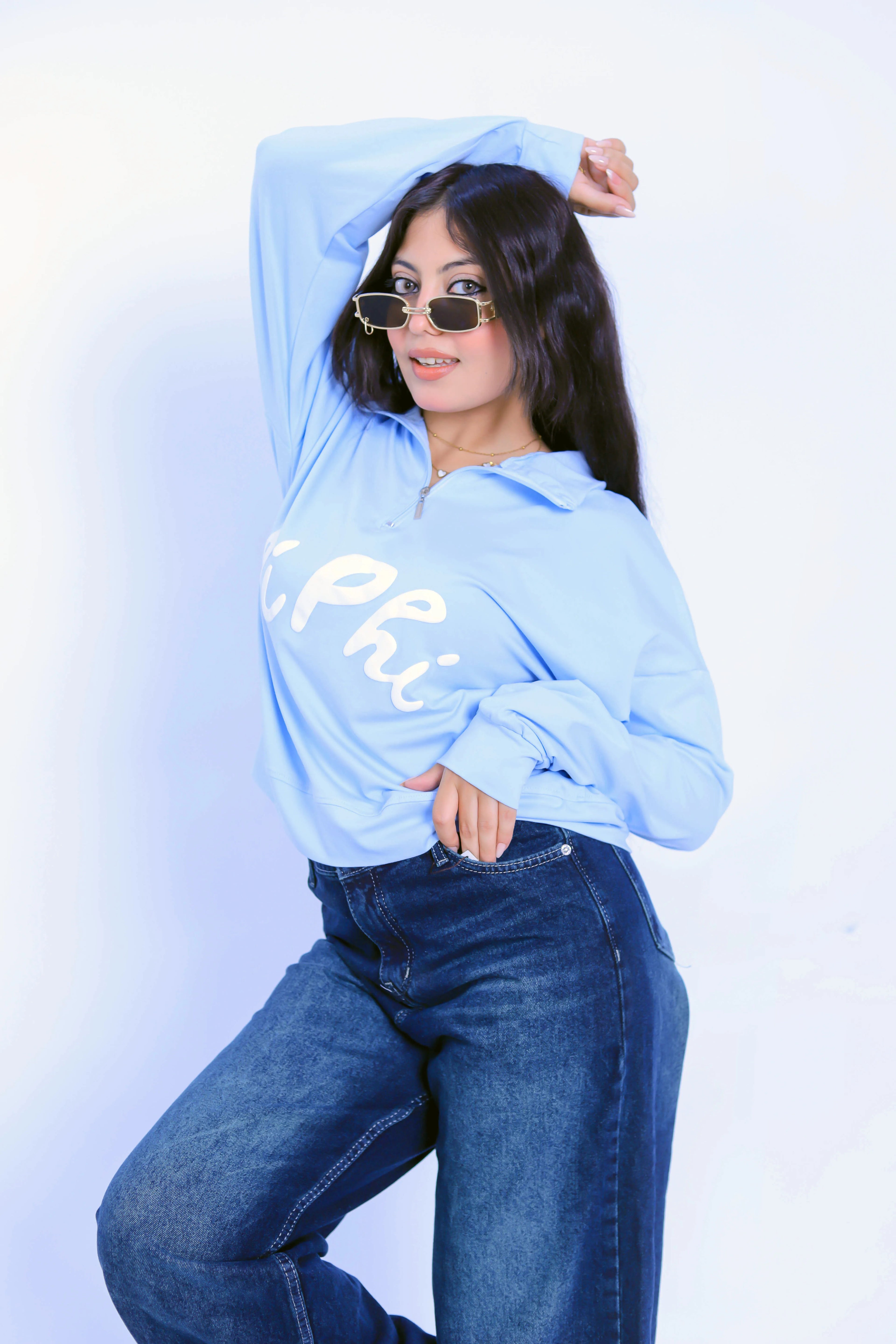 Pi Phi Half-Zip Sweatshirt - Light Blue