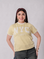 تيشيرت NYC أول جيرلز تيم بحواف متباينة - A400 - أصفر فاتح