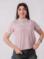 تيشيرت مينار بخطوط جانبية وقصة عادية - A600 - وردي