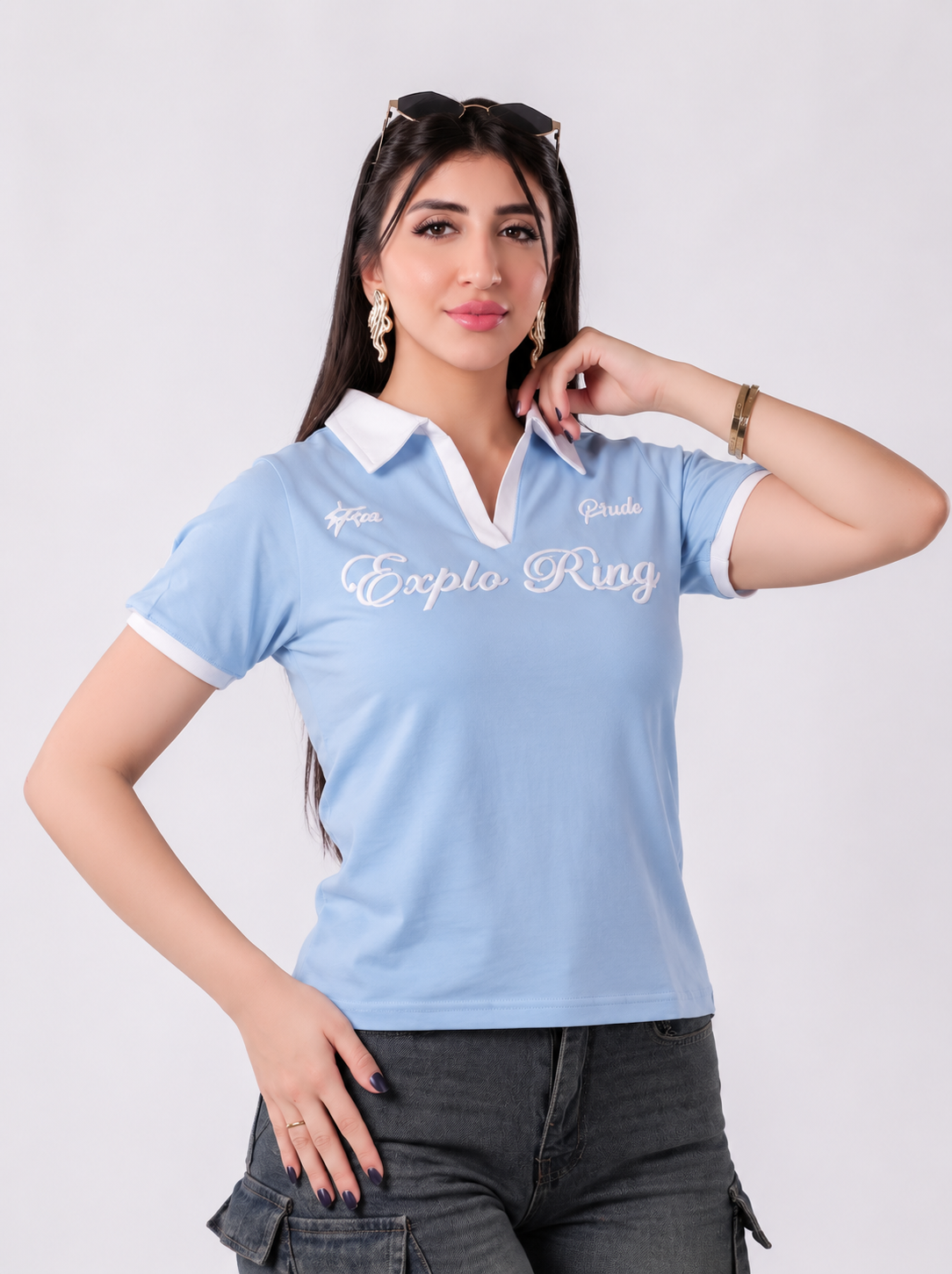 تيشيرت بولو إكسبلو رينج بياقة متباينة - P300 - لبني