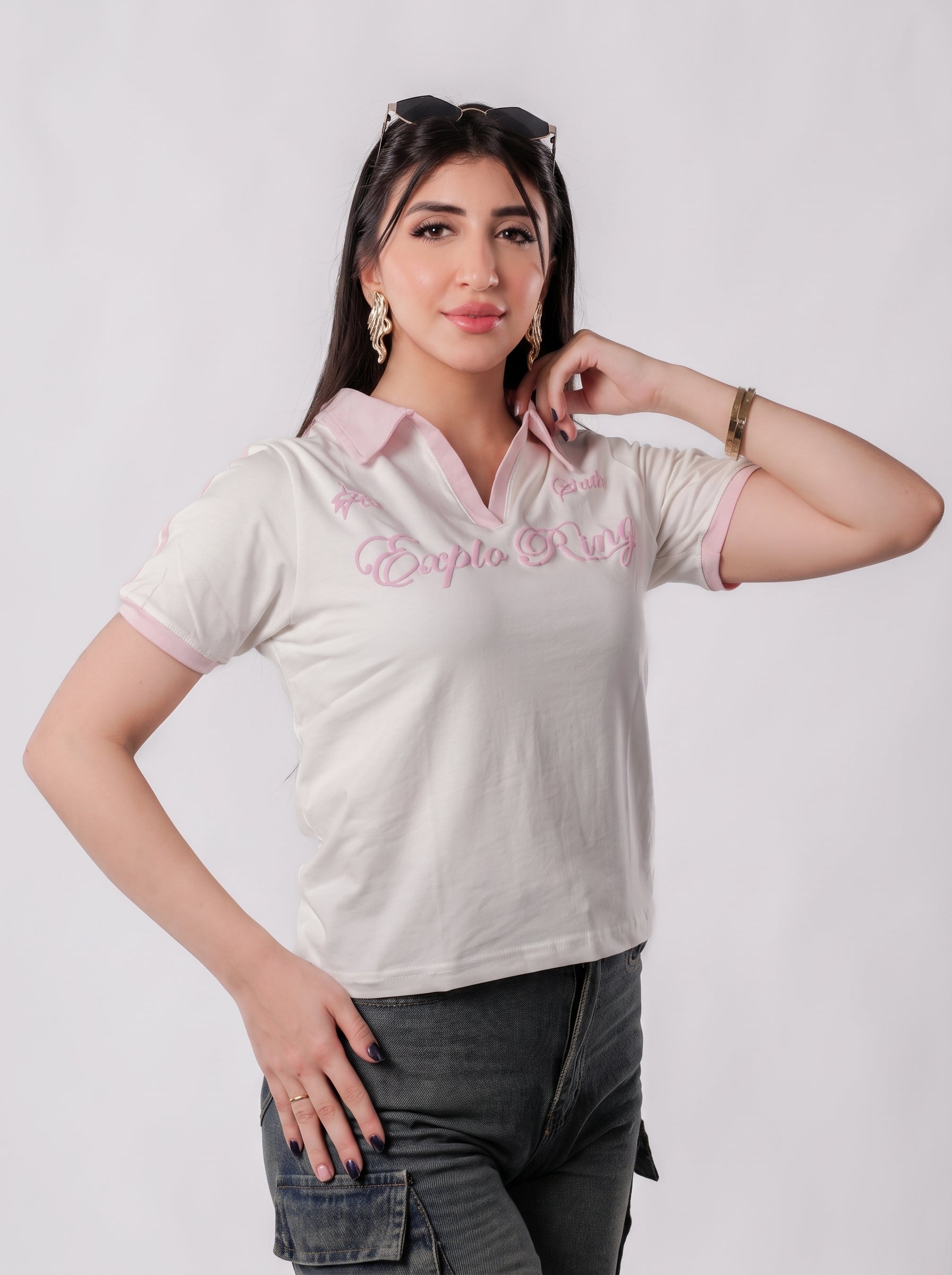 تيشيرت بولو إكسبلو رينج بياقة متباينة - P300 - أبيض
