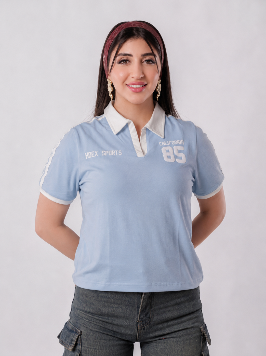 تيشيرت بولو كاليفورنيا 85 بياقة متباينة - P500 - لبني