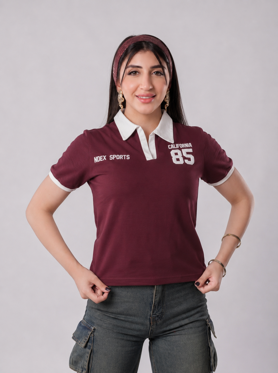 تيشيرت بولو كاليفورنيا 85 بياقة متباينة - P500 - نبيتي