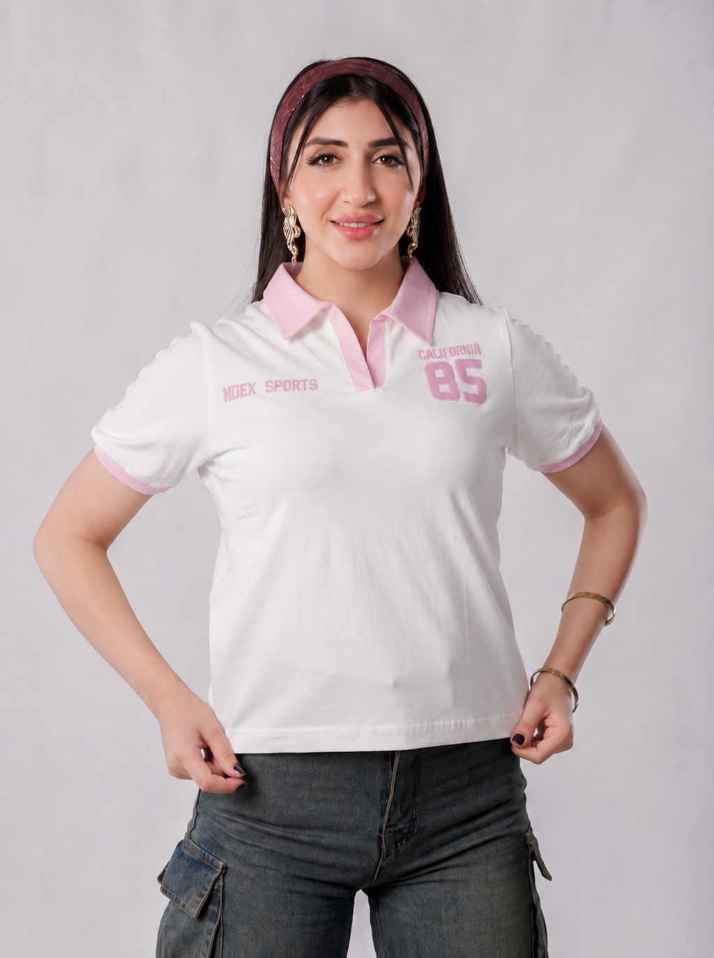 تيشيرت بولو كاليفورنيا 85 بياقة متباينة - P500 - أبيض