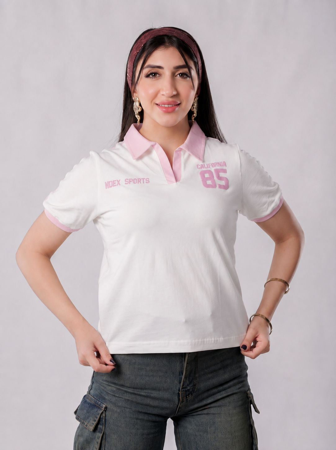 تيشيرت بولو كاليفورنيا 85 بياقة متباينة - P500 - أبيض